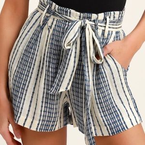 Lulu’s Laguna Blue Striped High Waisted Shorts